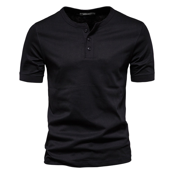 Men's narrow cut short sleeve shirt with short button placket and ribbed collar made of cotton blend StylebySassy