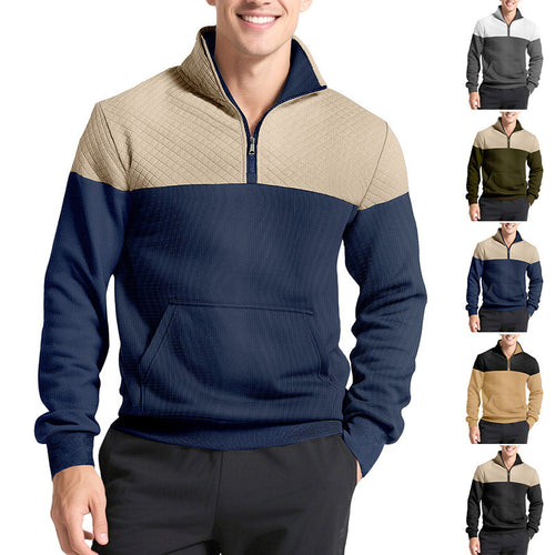 Men's Half-zip Sweatshirt with Quilted Shoulder Panel and Kangaroo Pocket StylebySassy