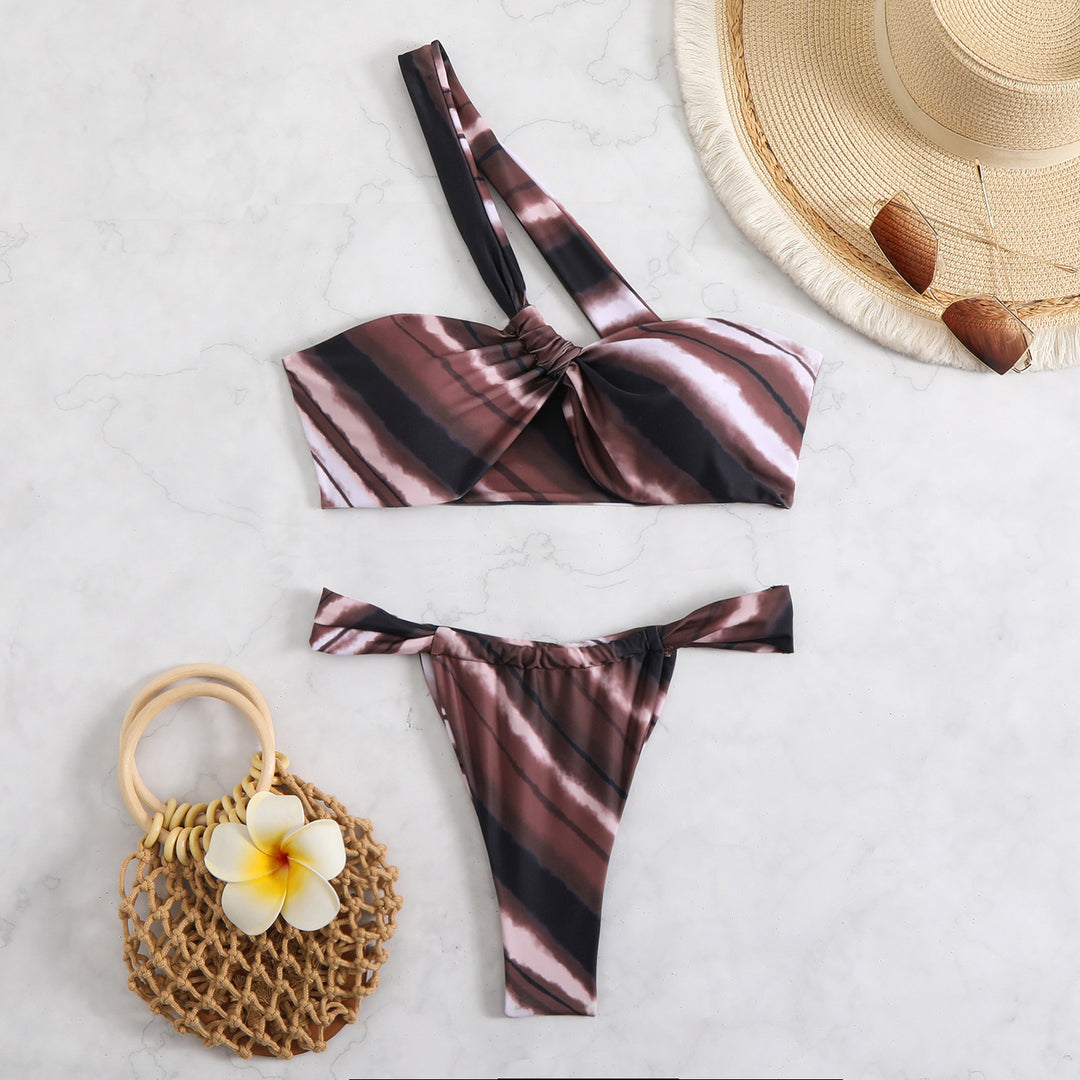 Women's bandeau bikini with asymmetrical straps and fashionable wrap details StylebySassy