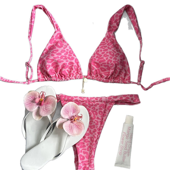 Women's triangle bikini with leopard design and adjustable straps StylebySassy