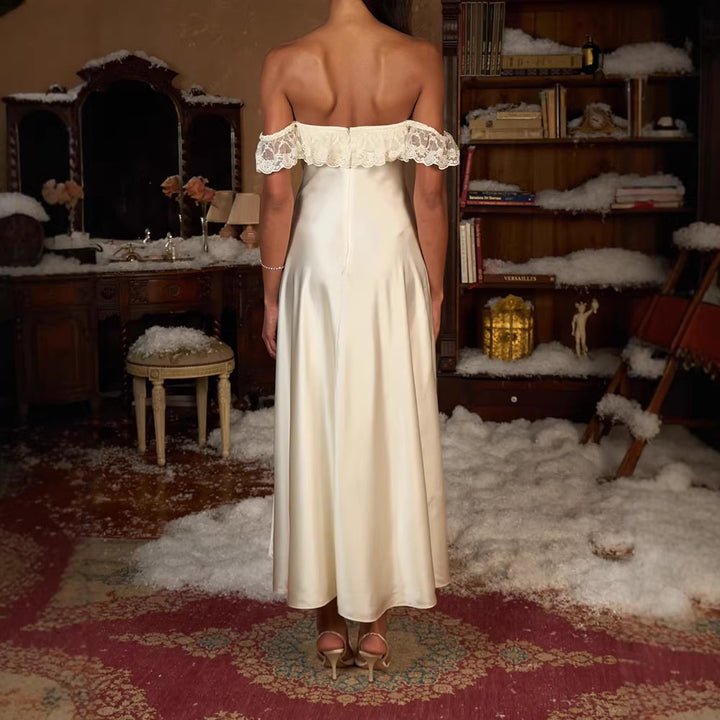 Women Elegant floor-length dress with lace trim StylebySassy