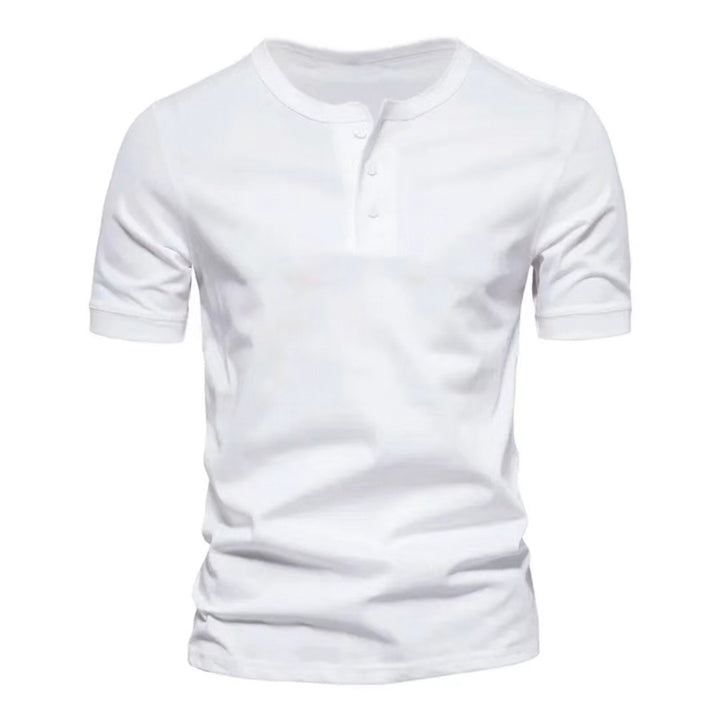 Men's tailored short-sleeve Henley shirt made of cotton blend with button placket StylebySassy
