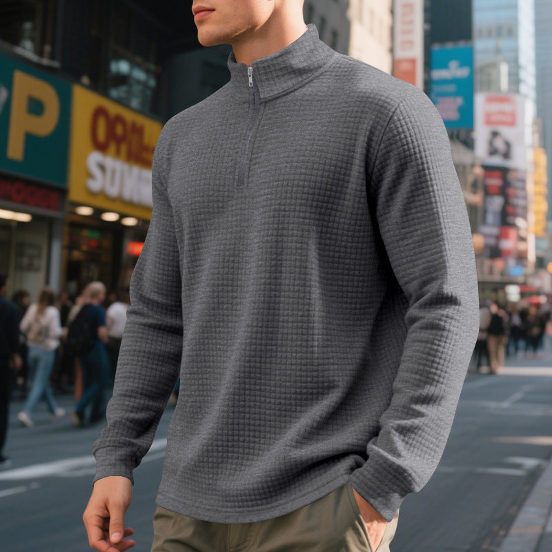 Men's nan City Thermal Pullover with short zipper stand-up collar and fine square structure StylebySassy