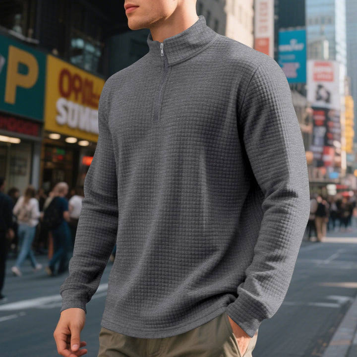 Men's nan City Thermal Pullover with short zipper stand-up collar and fine square structure StylebySassy