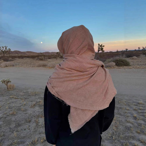 Unisex hooded pullover in usage marks style with attached tube scarf and frayed openings StylebySassy