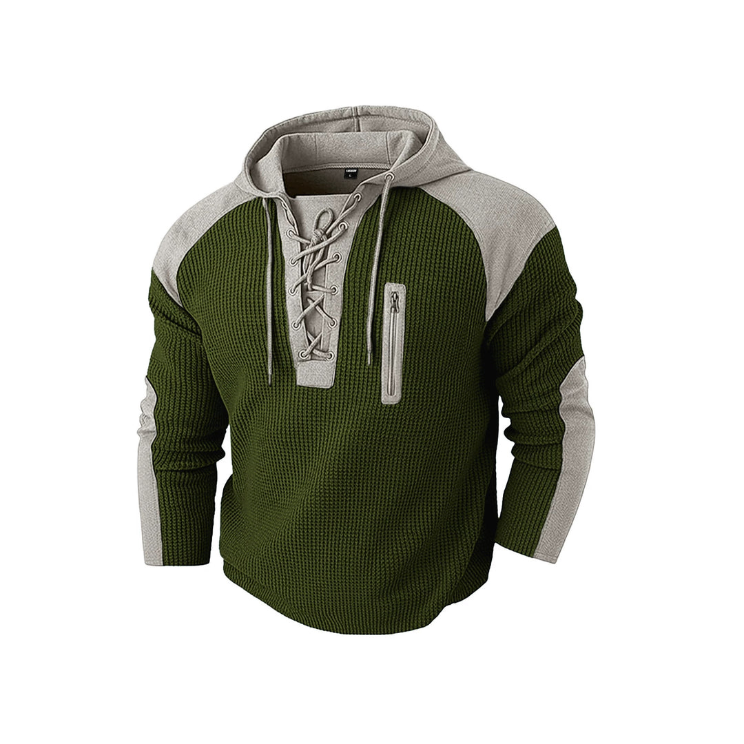 Men's hoodie with lacing trim and vertical zipper chest pocket StylebySassy