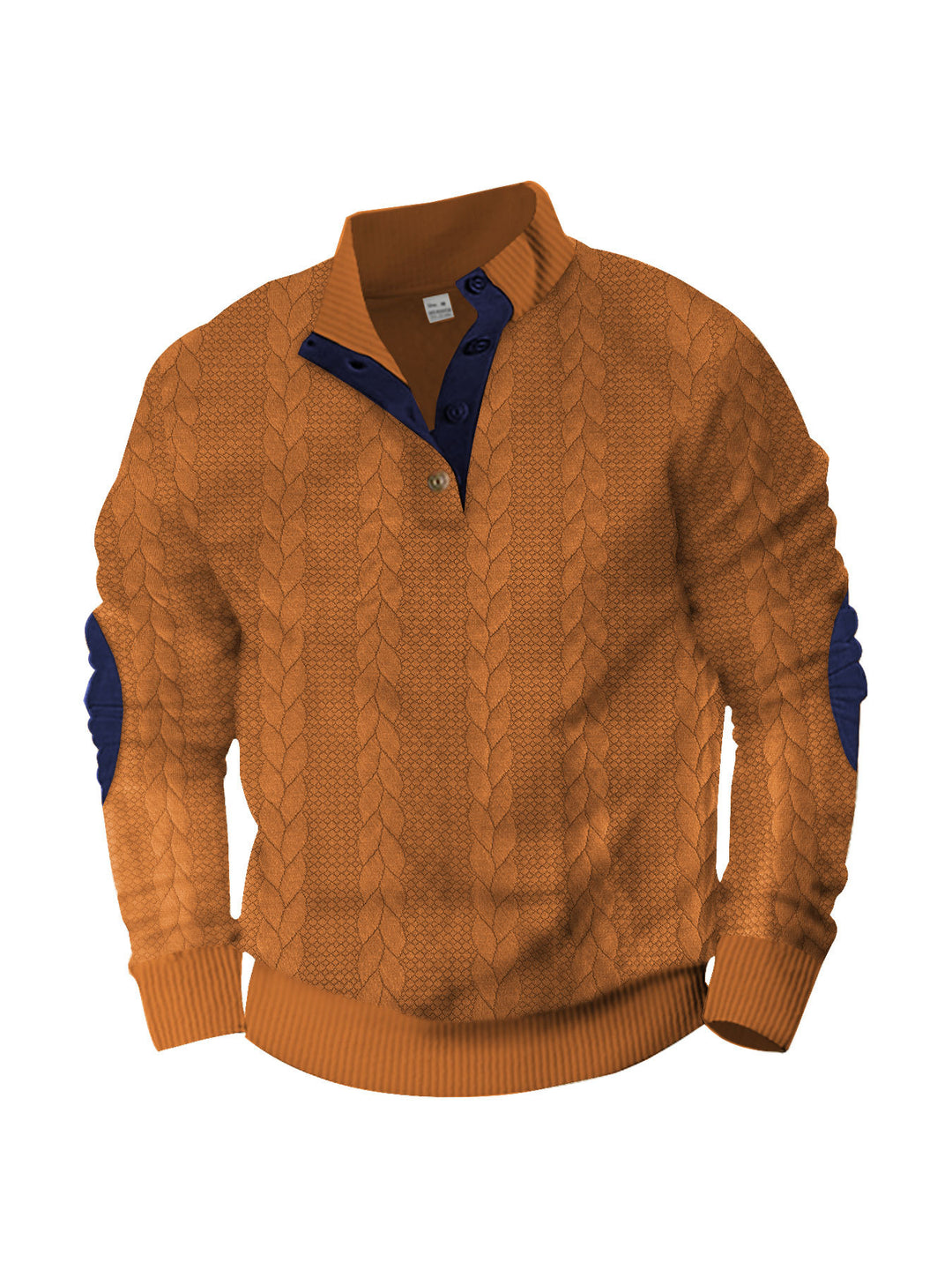 Men's casual cable knit pullover with reinforced button placket and suede elbow patches StylebySassy