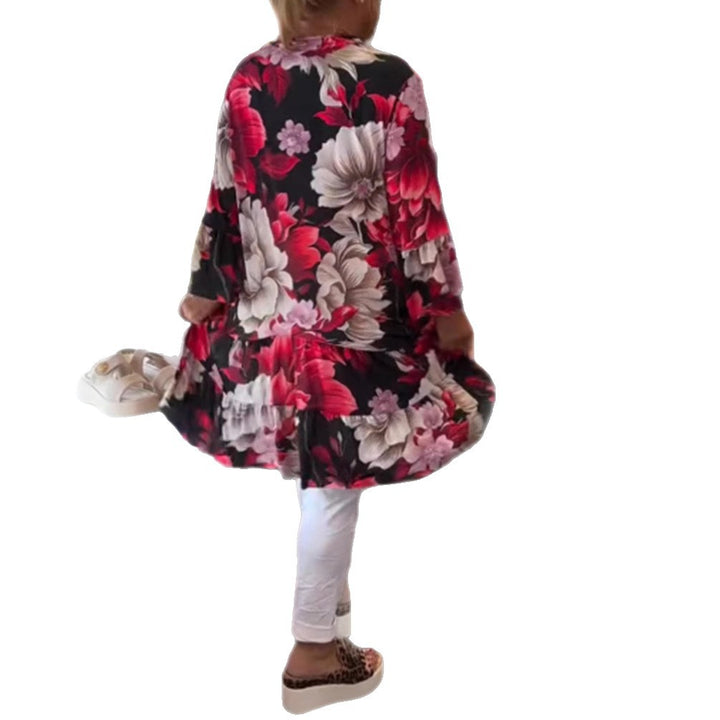 Ladies' swing tunic dress in babydoll style with V-neck and tiered ruffles StylebySassy