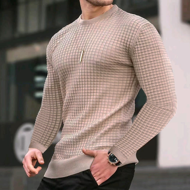 Men's fitted waffle round neck sweater made of fine knit with ribbed cuffs StylebySassy