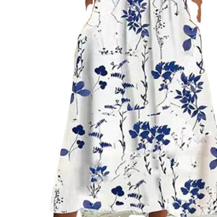 Ladies' airy A-line midi dress with lace sleeves, side pockets, and round neckline StylebySassy