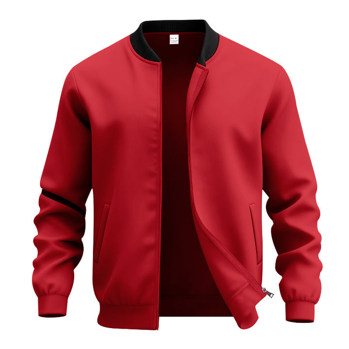 Men's lightweight bomber-style blouson with partially concealed zipper, ribbed cuffs, and side pockets StylebySassy