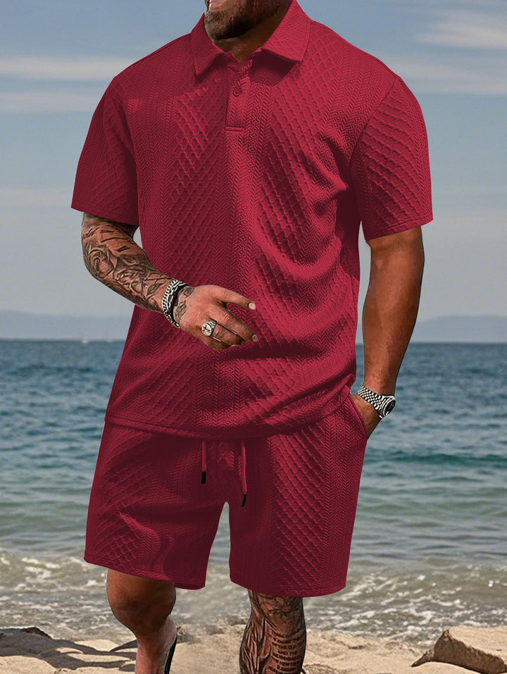 Men's embossed beach ensemble with open short sleeve shirt and cord Bermuda StylebySassy