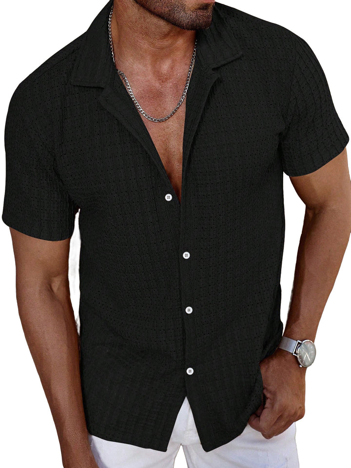 Men's airy short-sleeve ajour shirt with shawl collar and continuous button placket StylebySassy