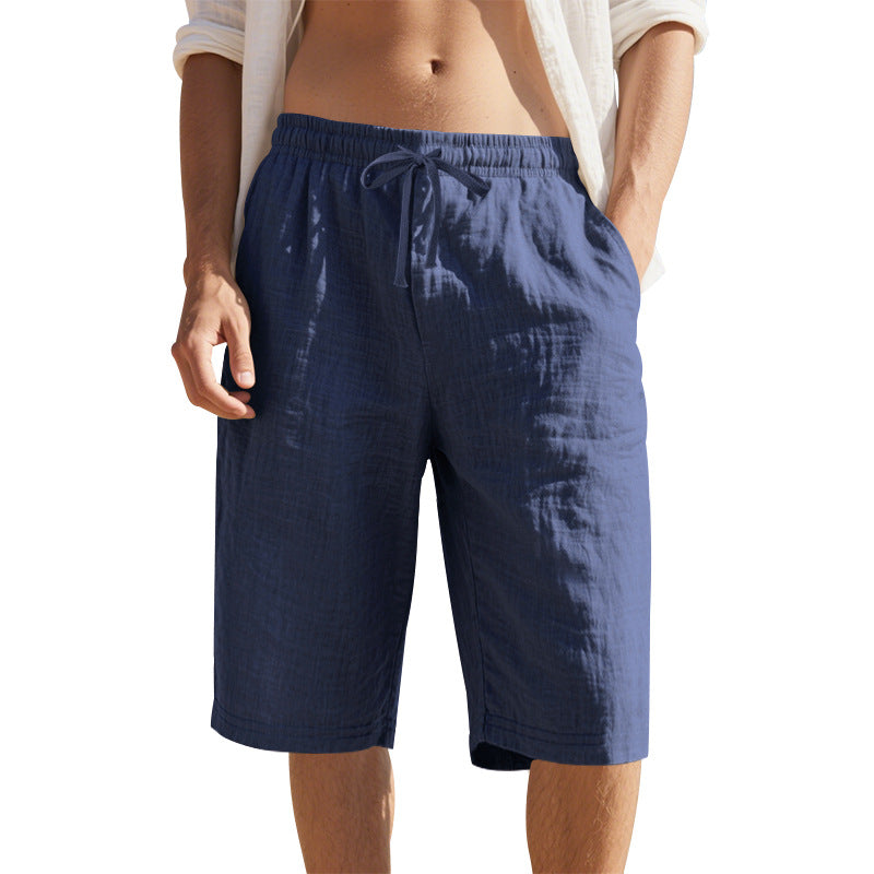 Men's knee-length Bermuda shorts made of crinkled muslin with elastic tunnel drawstring waistband and side pockets StylebySassy