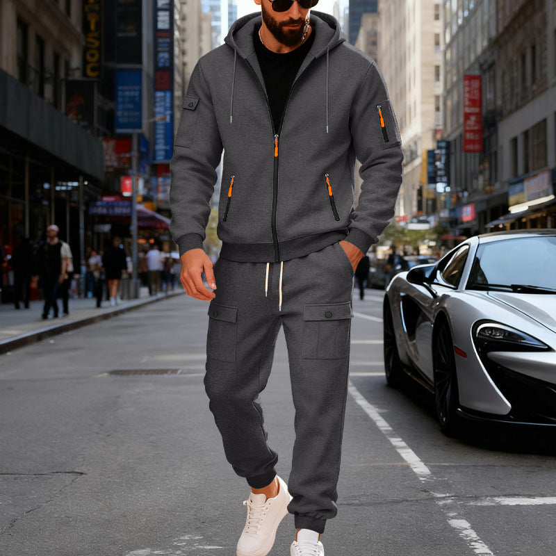 Men's urban hooded tracksuit made of cotton blend with cargo pockets and functional zippers StylebySassy