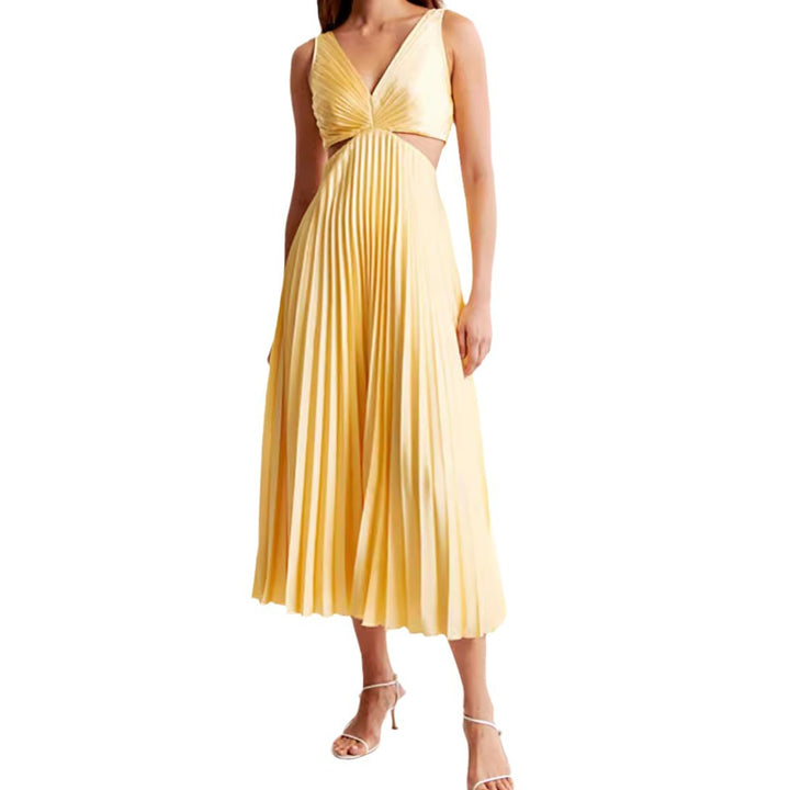 Women's pleated midi dress with twisted bustier section and side cut-outs StylebySassy