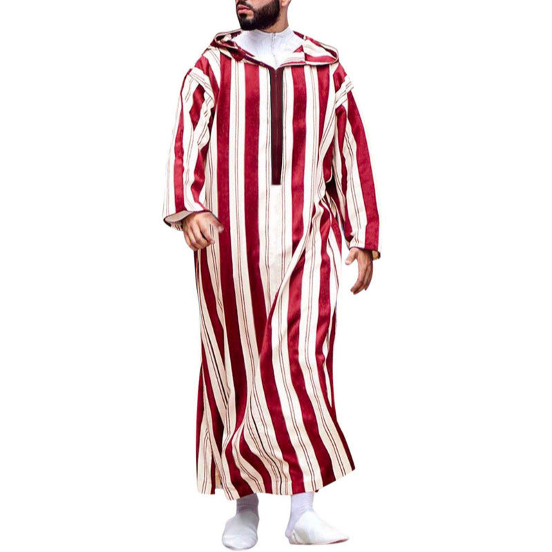 Ladies long hooded shirt dress with front zipper and vertical stripe pattern StylebySassy