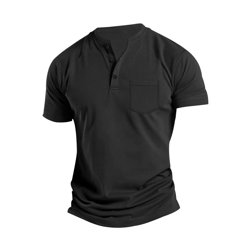 Men's breathable cotton-elastane short sleeve Henley with chest pocket StylebySassy