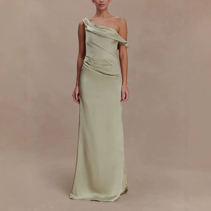 Women Elegant Asymmetrical Maxi Dress with Sophisticated Draping StylebySassy