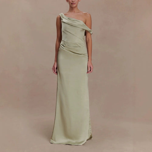 Women Elegant Asymmetrical Maxi Dress with Sophisticated Draping StylebySassy