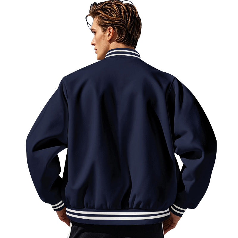 Men's slim college jacket in college style with snap button placket and contrasting ribbed cuffs StylebySassy