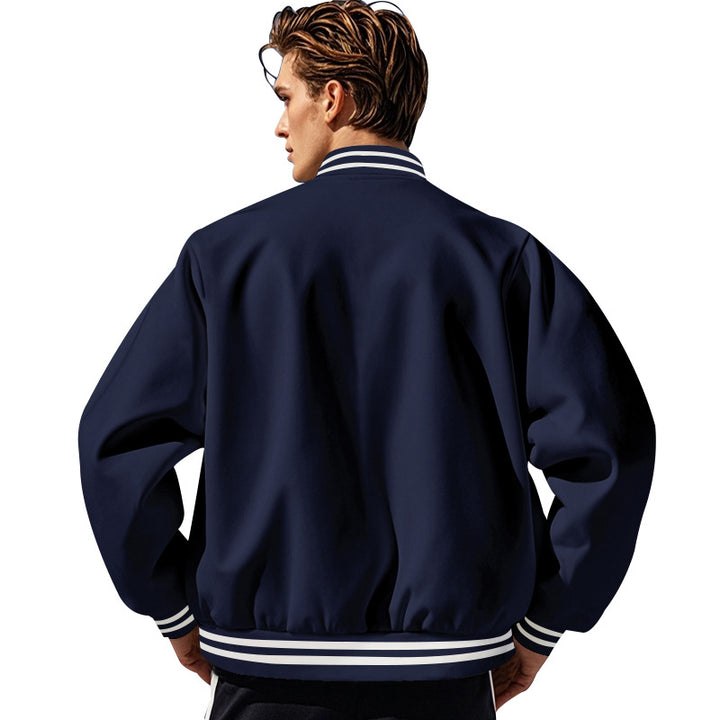 Men's slim college jacket in college style with snap button placket and contrasting ribbed cuffs StylebySassy