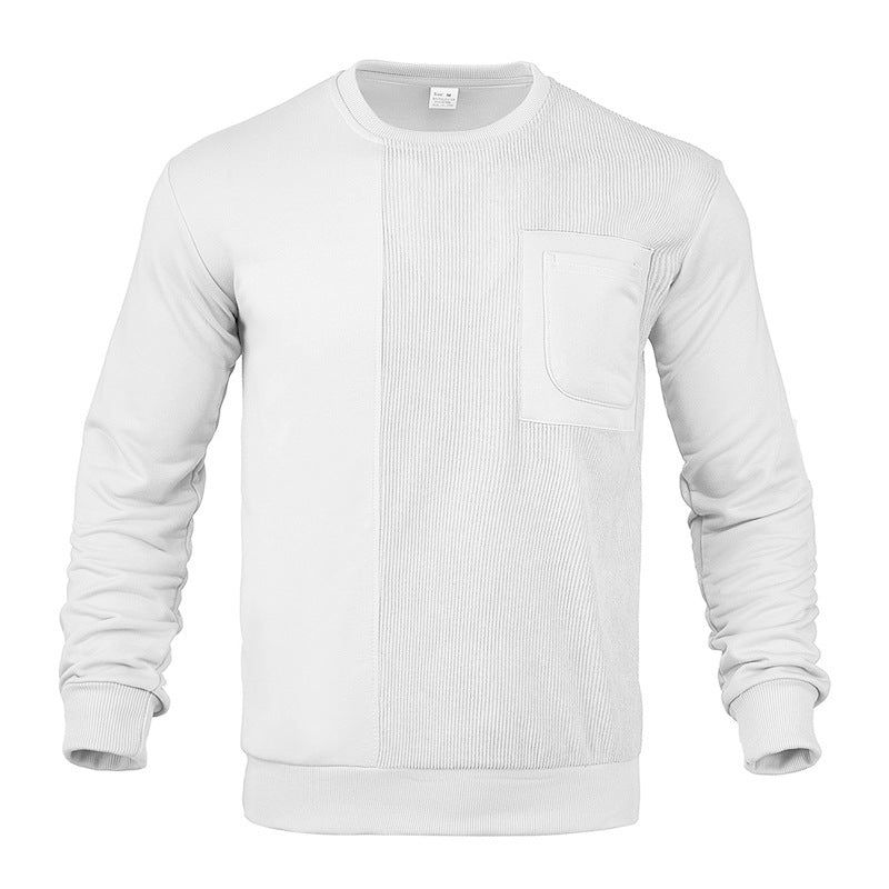 Men's structured round neck sweatshirt with chest pocket and asymmetrical rib panel StylebySassy