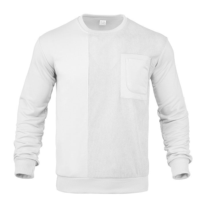 Men's structured round neck sweatshirt with chest pocket and asymmetrical rib panel StylebySassy
