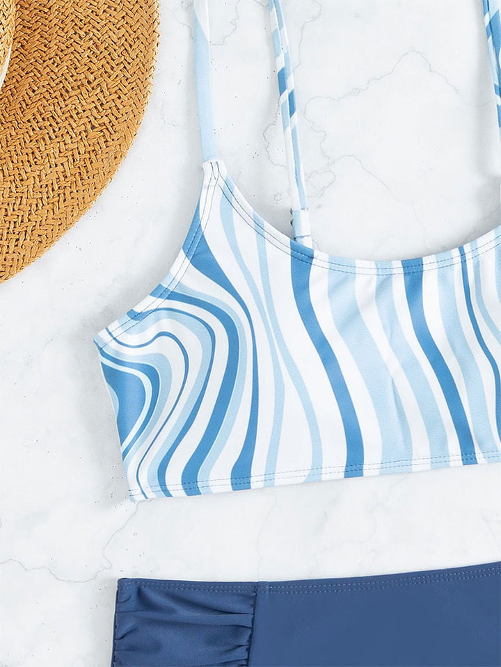Women's swimsuit set with stylish striped top and high-waisted bottom StylebySassy