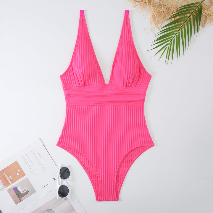 Women One-Piece Swimsuit with Figure-Hugging Design and Deep V-Neck StylebySassy