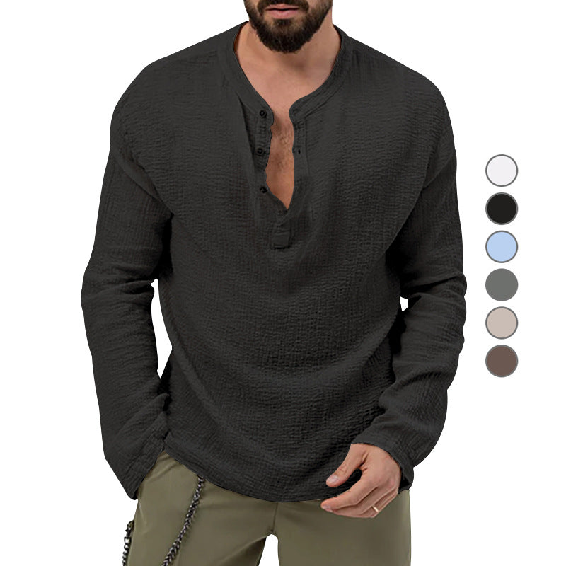 Men's relaxed Henley set made of lightweight cotton gauze with drawstring pants StylebySassy