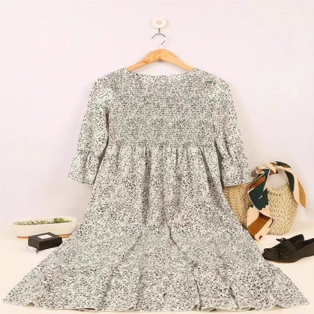 Women nan locker falling babydoll midi dress with gathered under bust, dropped three-quarter sleeves and fine floral print StylebySassy