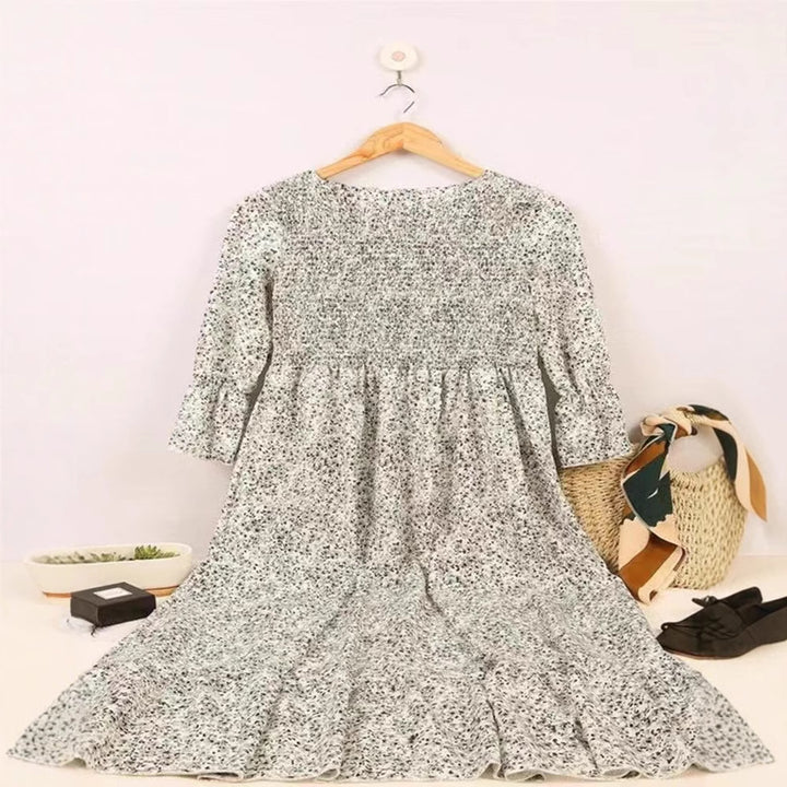 Women nan locker falling babydoll midi dress with gathered under bust, dropped three-quarter sleeves and fine floral print StylebySassy