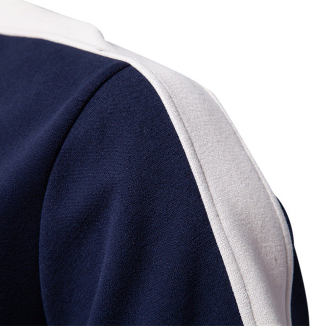 Men's stand-up collar sweater with short zipper and contrast side stripes StylebySassy