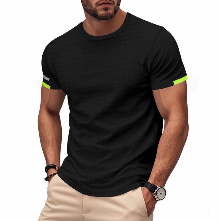 Men's nan athletic short-sleeve cotton jersey T-shirt with round neck and reflective sleeve details StylebySassy