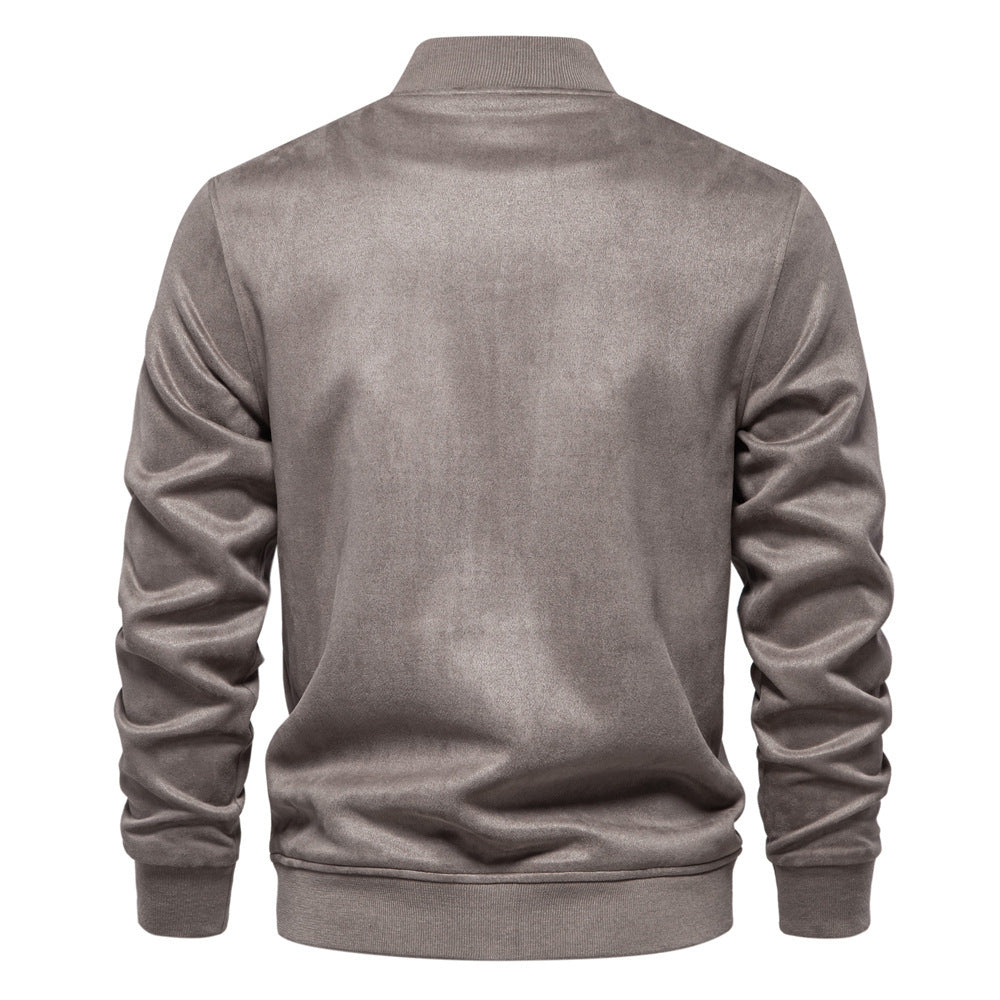 Men's suede-look college jacket with snap button closure, flap pockets and ribbed hem StylebySassy