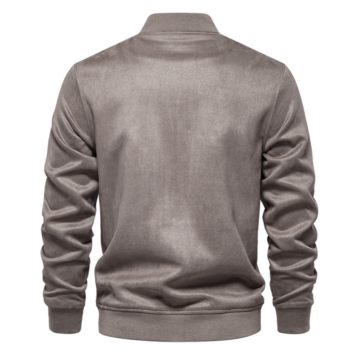 Men's suede-look college jacket with snap button closure, flap pockets and ribbed hem StylebySassy