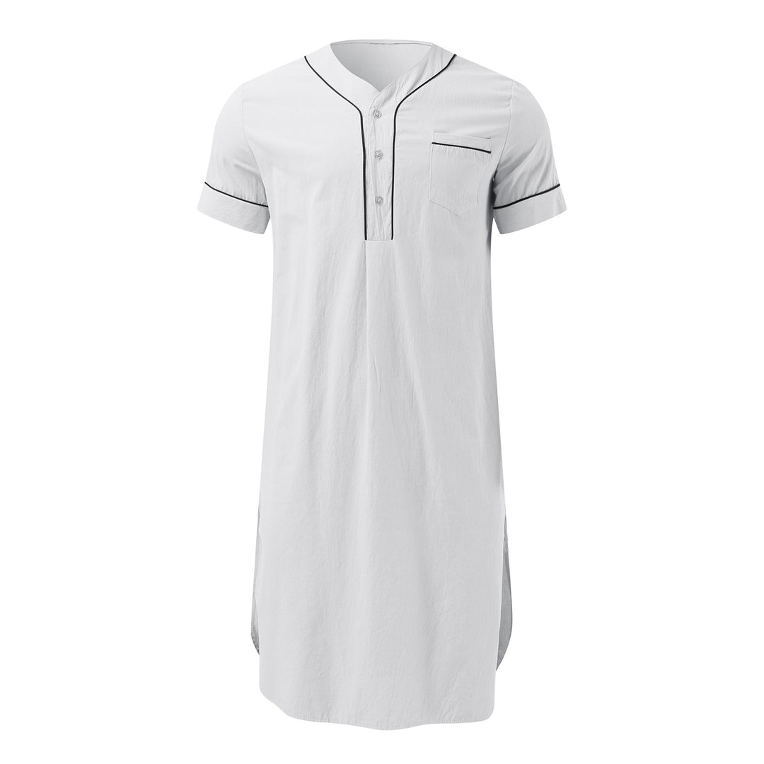 Men's knee-length nightshirt with short sleeves, concealed button placket and breast pocket StylebySassy