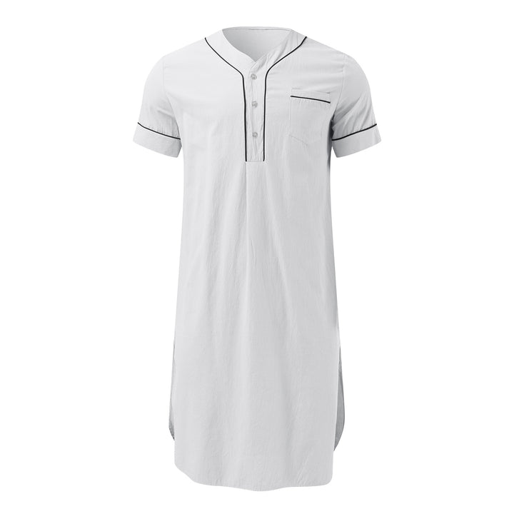 Men's knee-length nightshirt with short sleeves, concealed button placket and breast pocket StylebySassy