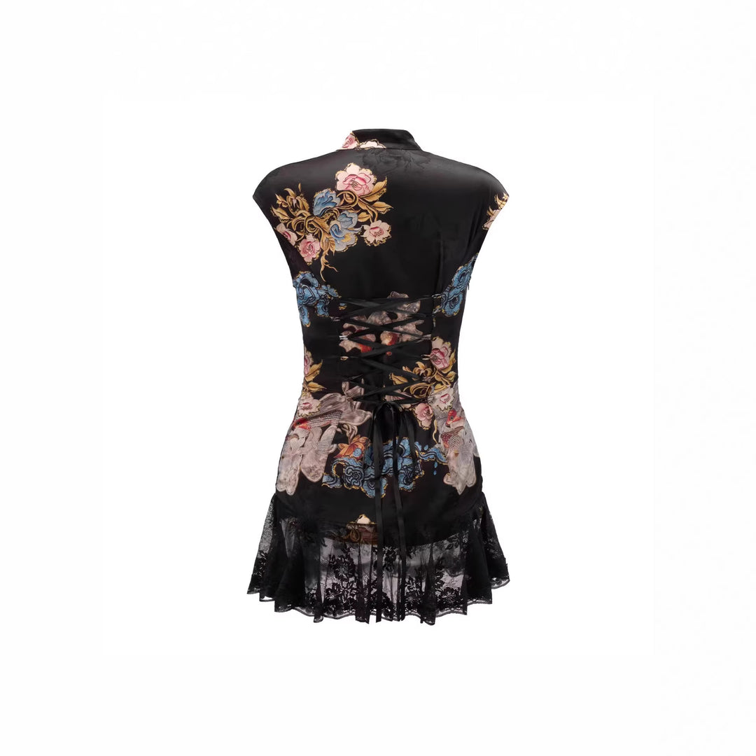 Women Short Sleeve Flower Dress with Lace Hem StylebySassy