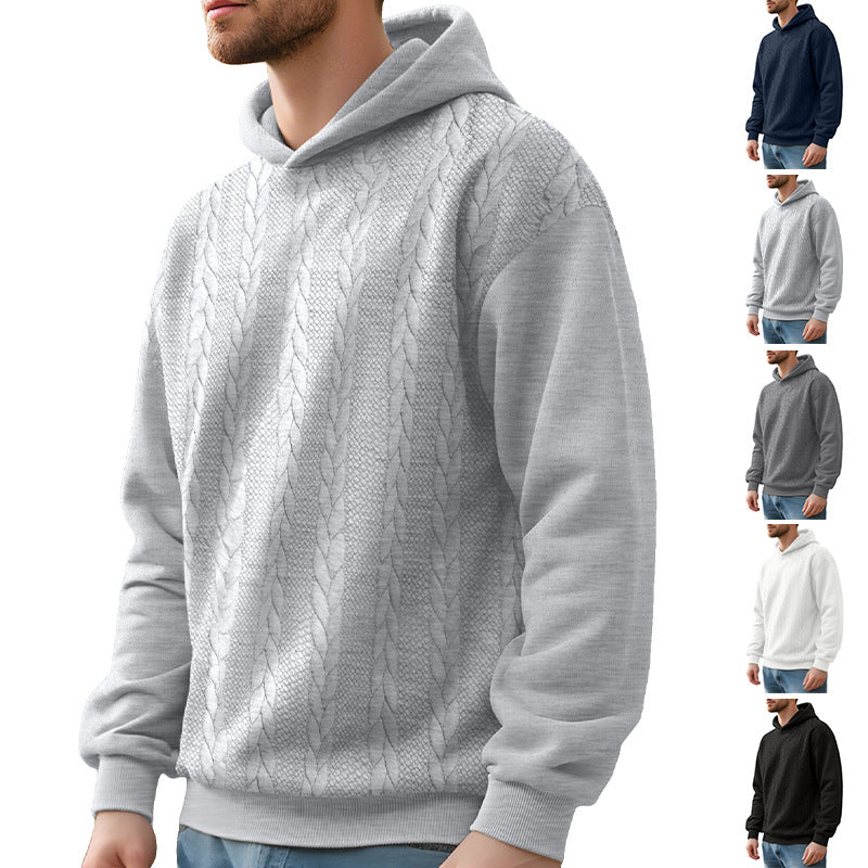 Men's knitted look hoodie with cable pattern and ribbed hem StylebySassy