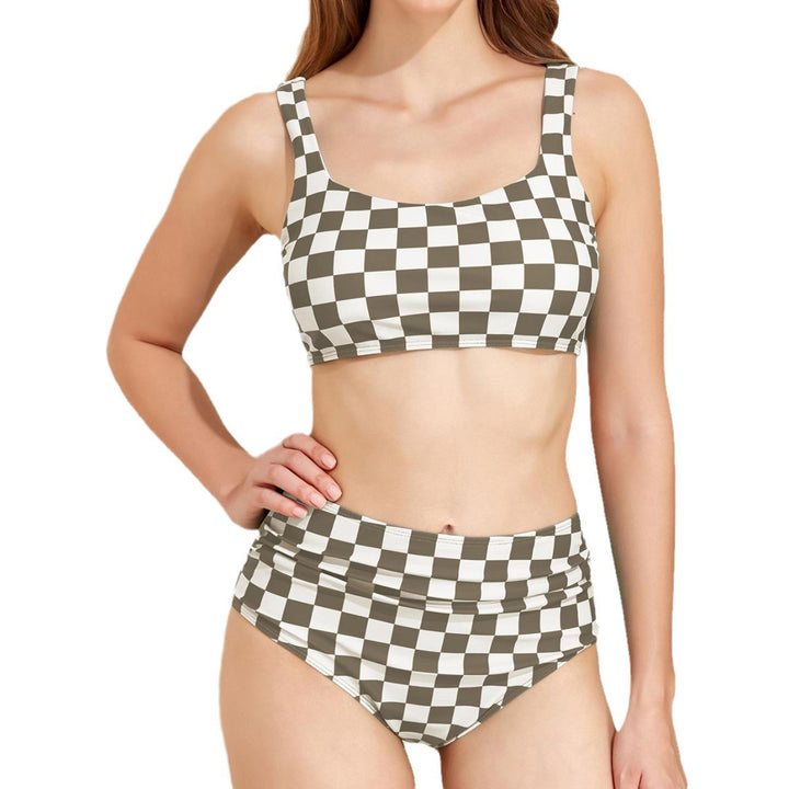 Women's High Waist Bikini Set with Checkered Design StylebySassy