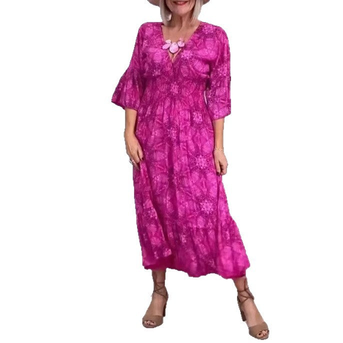 Women's airy midi dress with V-neck, tiered hem, and half-length ruffled sleeves StylebySassy