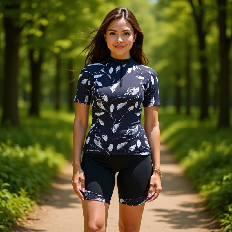 Women's sporty short-sleeve swimsuit with floral pattern StylebySassy