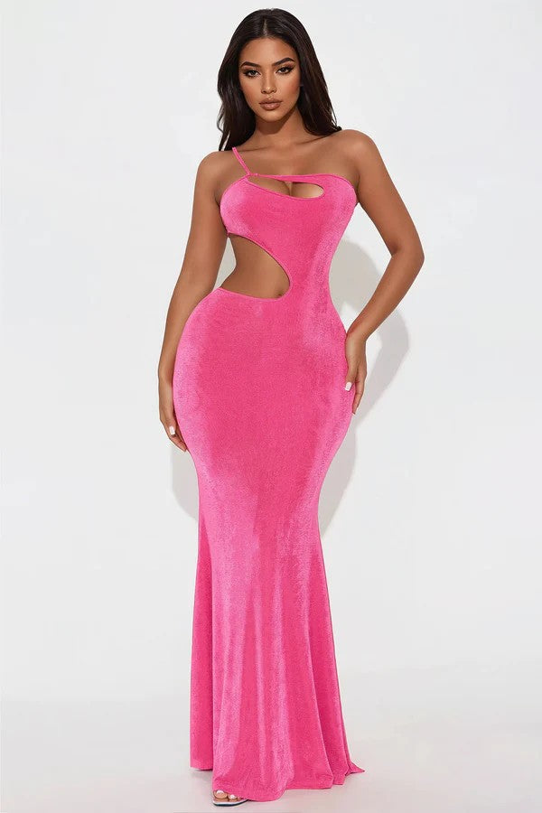 Women's fitted maxi dress with deep neckline and cut-out details StylebySassy