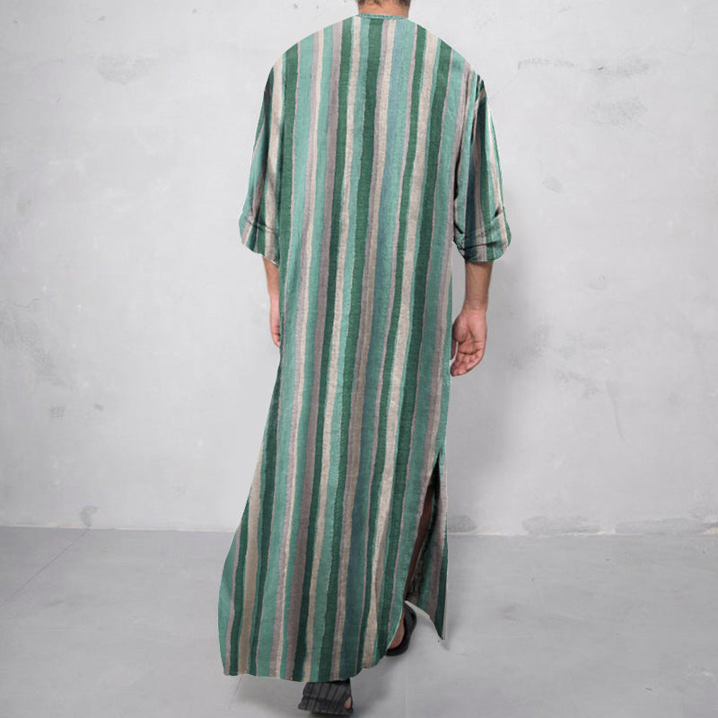 Men's casual kaftan made of linen blend with button placket and patch pockets StylebySassy