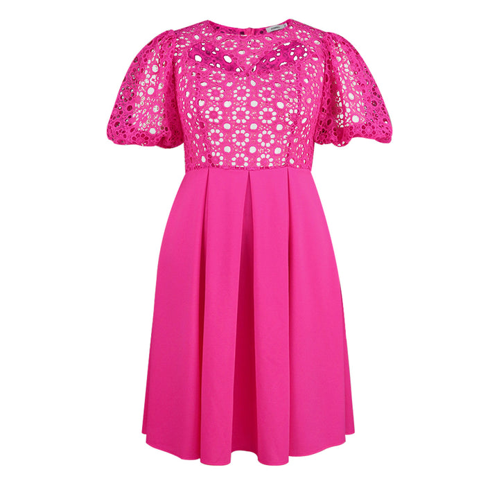 Women's Elegant A-line Dress with Cut-Out Details and Puff Sleeves StylebySassy