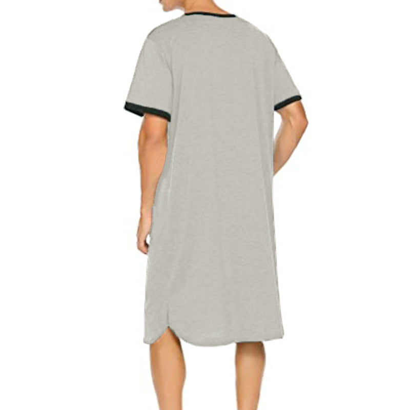 Men's long cotton sleep shirt with Henley collar StylebySassy