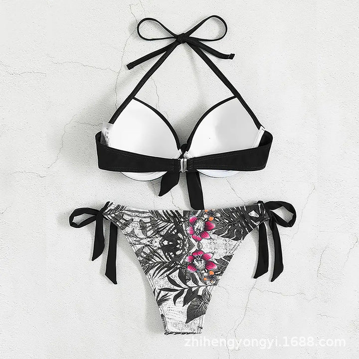 Women's bikini with knot-shaped top and floral bottom StylebySassy