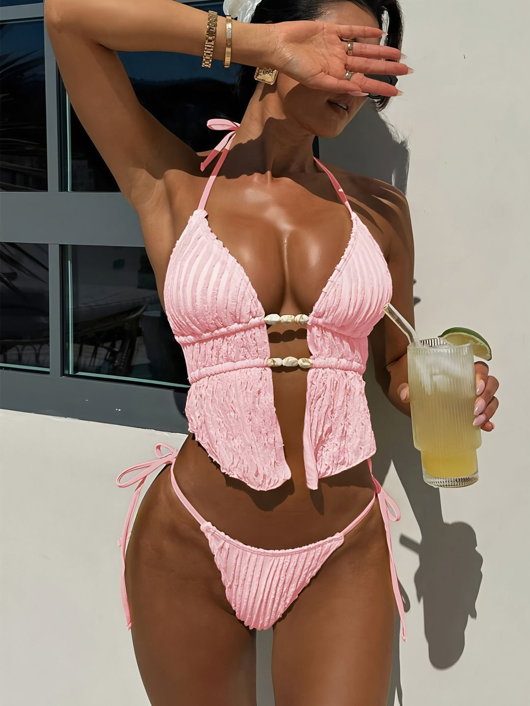 Ladies Ruffle Bikini with Pearl Accents StylebySassy